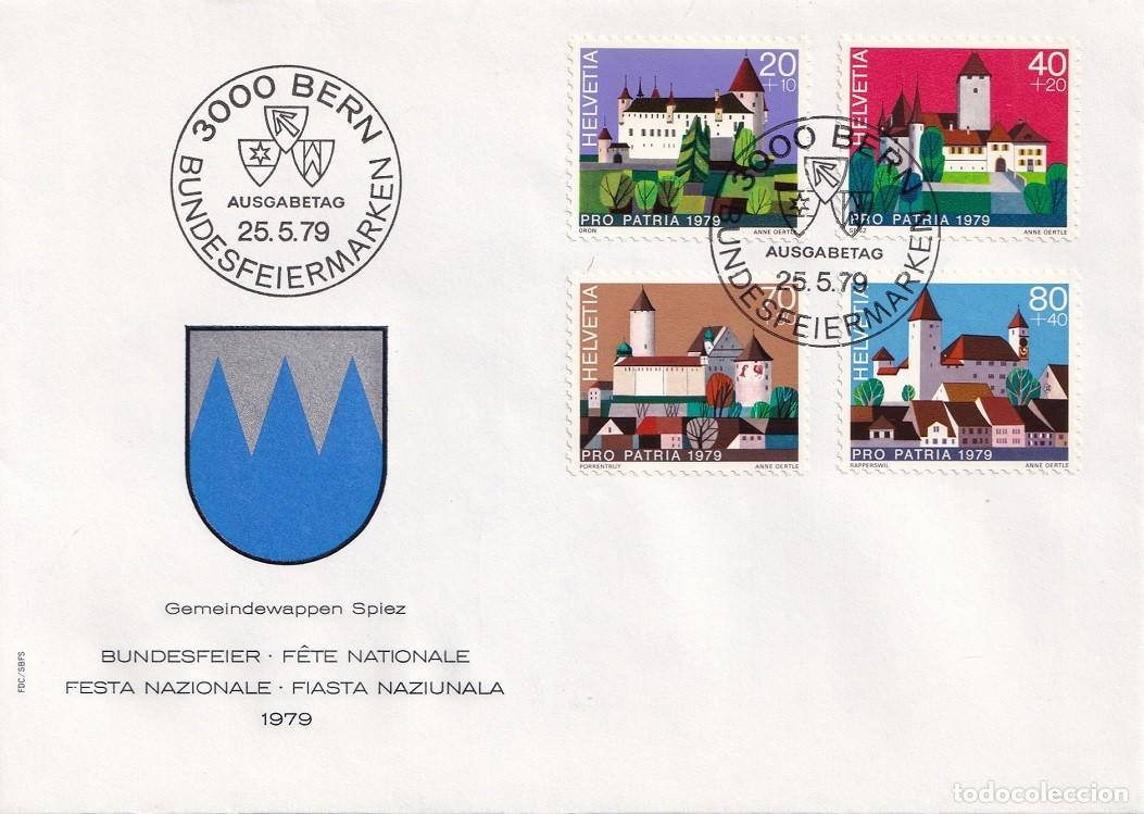 Sellos: FDC Suiza Helvetia 1979 - Bundesfeier - Fiesta Nacional - Pro patria Castillos - Oron Spiez Porrentr