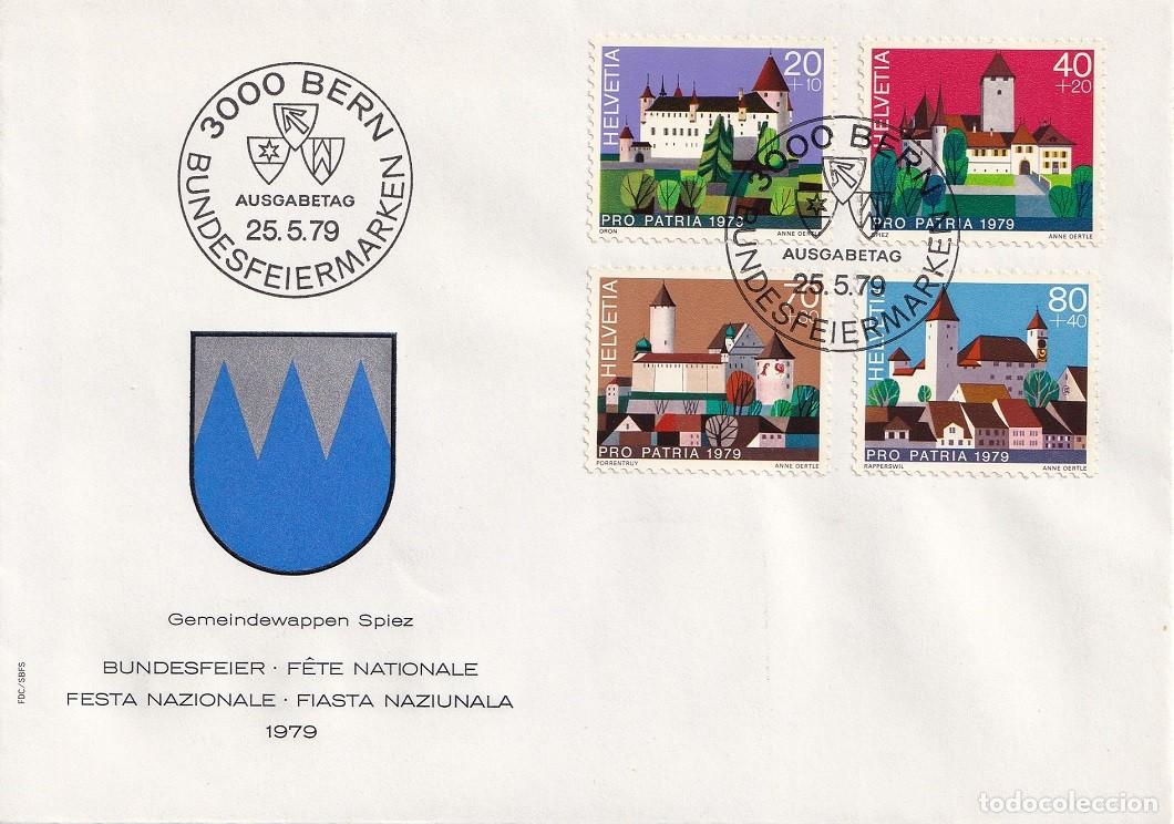 Sellos: FDC Suiza Helvetia 1979 - Bundesfeier - Fiesta Nacional - Pro patria Castillos - Oron Spiez Porrentr