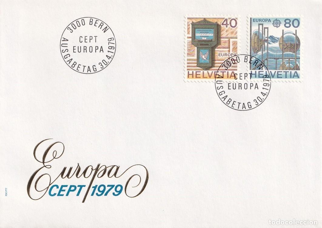 Sellos: FDC Suiza Helvetia 1979 - Emisi&oacute;n Europa Correos y Telecomunicaciones - Buz&oacute;n de Basilea - Estaci&oacute;n
