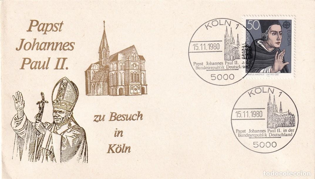 Timbres: Sobre Alemania 1980 - El Papa Juan Pablo II visita Colonia Papst Johannes Paul II zu Besuch in K&ouml;ln