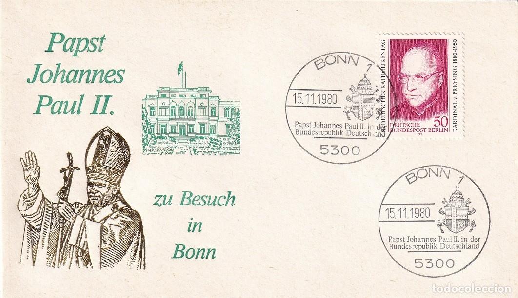 Timbres: Sobre Alemania 1980 - El Papa Juan Pablo II visita Bon - Papst Johannes Paul II zu Besuch in Bonn