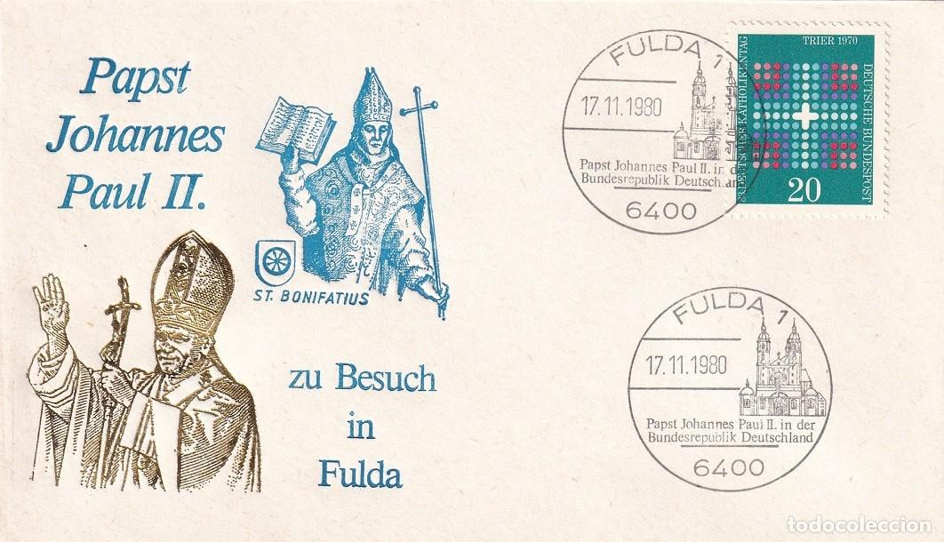 Timbres: Sobre Alemania 1980 - El Papa Juan Pablo II visita Fulda - San Bonifacio - Papst Johannes Paul II zu