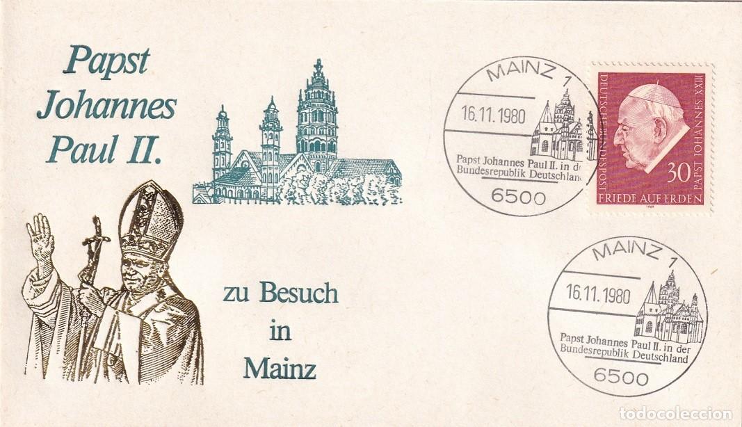 Timbres: Sobre Alemania 1980 - El Papa Juan Pablo II visita Mainz - Papst Johannes Paul II zu Besuch in Mainz