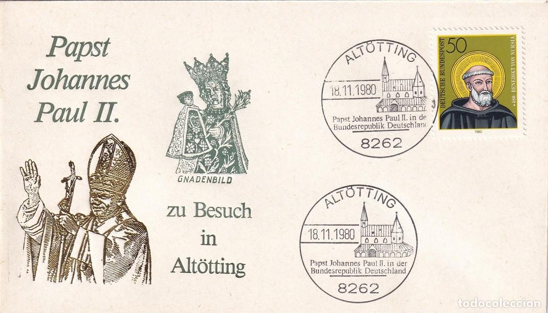 Timbres: Sobre Alemania 1980 - El Papa Juan Pablo II visita Alt&ouml;tting - Virgen - Gnadenbild - Papst Johannes