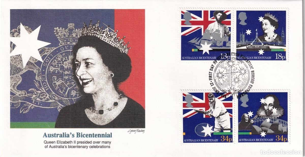 Selos: FDC 1988 Gran Breta&ntilde;a Edimburgo - Isabel II - Bicentenario de la colonizaci&oacute;n de Australia Conjunta