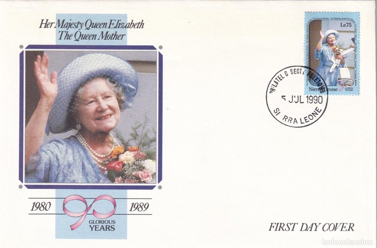 Stamps: FDC 1990 Sierra Leona - 90 Cumplea&ntilde;os Reina Madre Isabel (The Queen Mother) - Queen Elizabeth