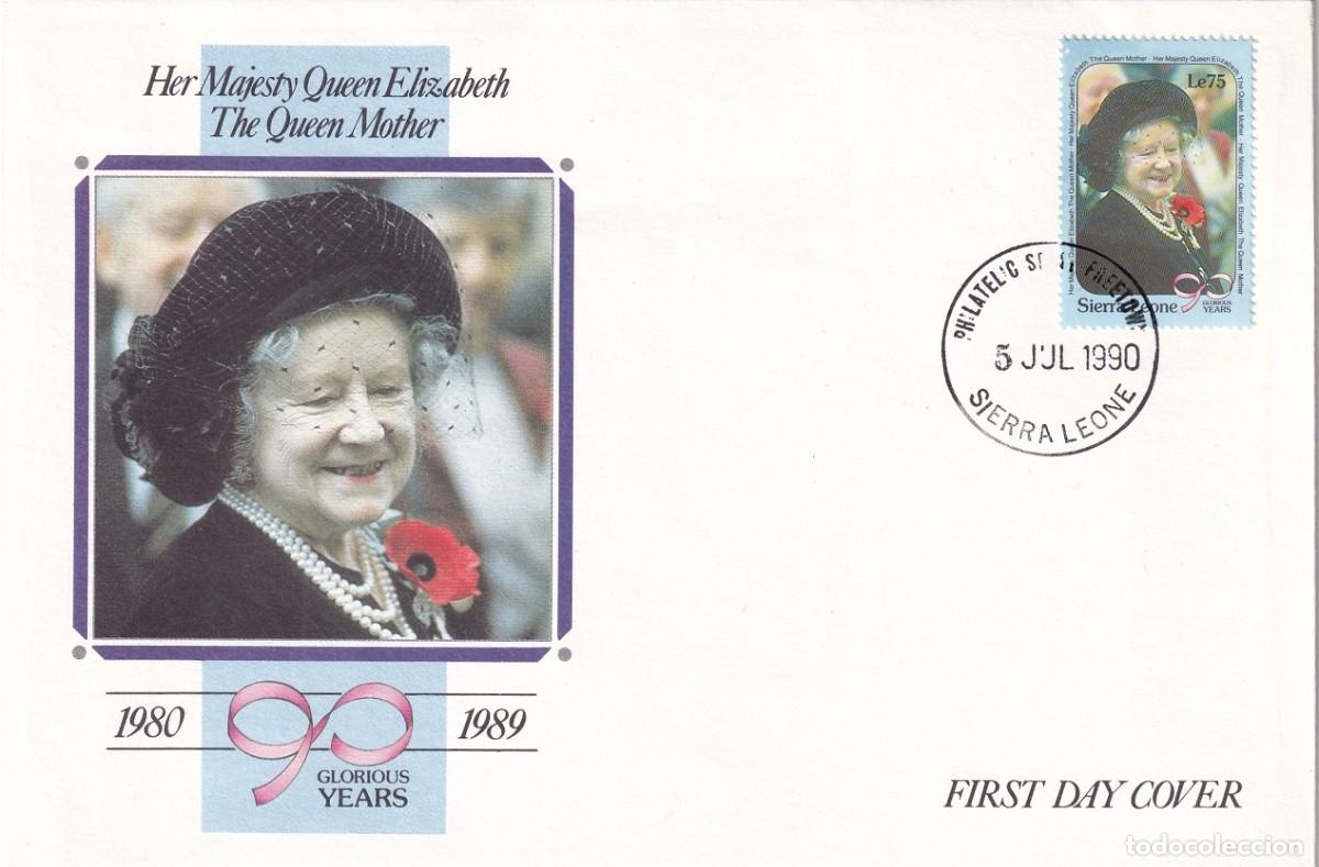 Stamps: FDC 1990 Sierra Leona - 90 Cumplea&ntilde;os Reina Madre Isabel (The Queen Mother) - Queen Elizabeth