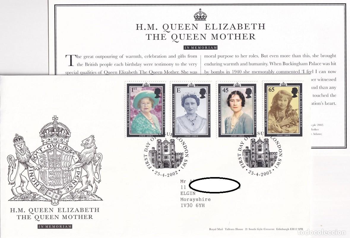 Stamps: FDC 2002 Gran Breta&ntilde;a - In Memoriam Reina Madre (Queen Mother) - Con Tarjeta Informativa Original