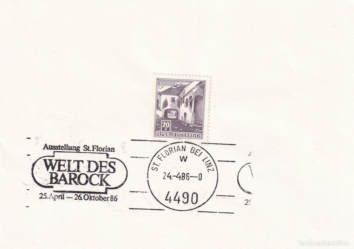 Sellos: Hojita Austria 1961 Granja de M&ouml;rbisch - Marcofilia 1986 Exposici&oacute;n San Flori&aacute;n El Mundo del Barroco