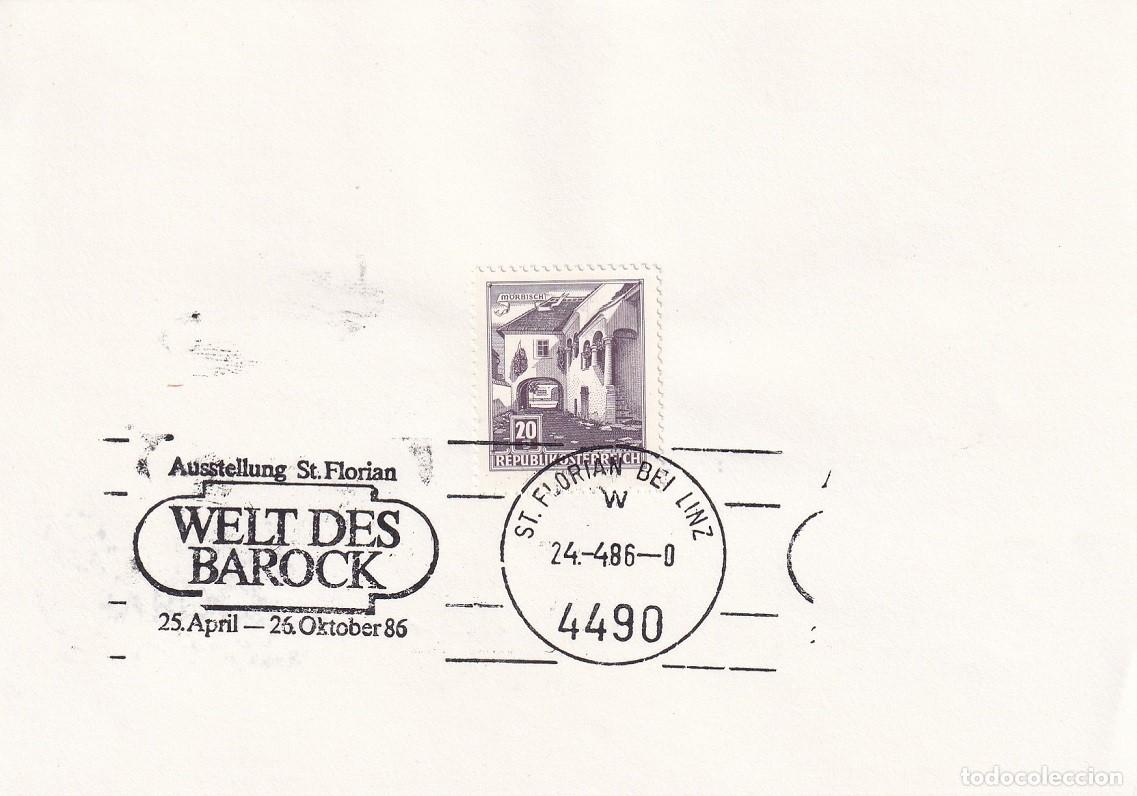 Selos: Hojita Austria 1961 Granja de M&ouml;rbisch - Marcofilia 1986 Exposici&oacute;n San Flori&aacute;n El Mundo del Barroco
