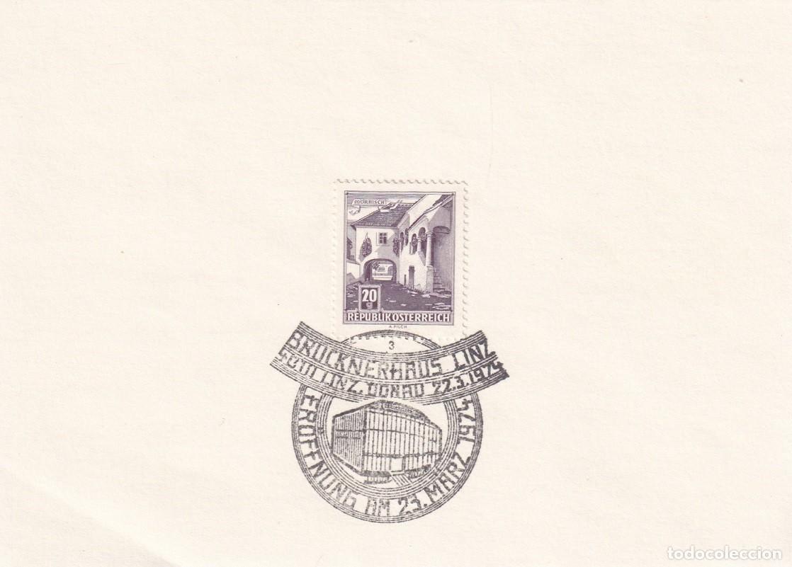 Stamps: Hojita Austria 1961 Granja de M&ouml;rbisch - Marcofilia 1974 - Inauguraci&oacute;n de Brucknerhaus de Linz