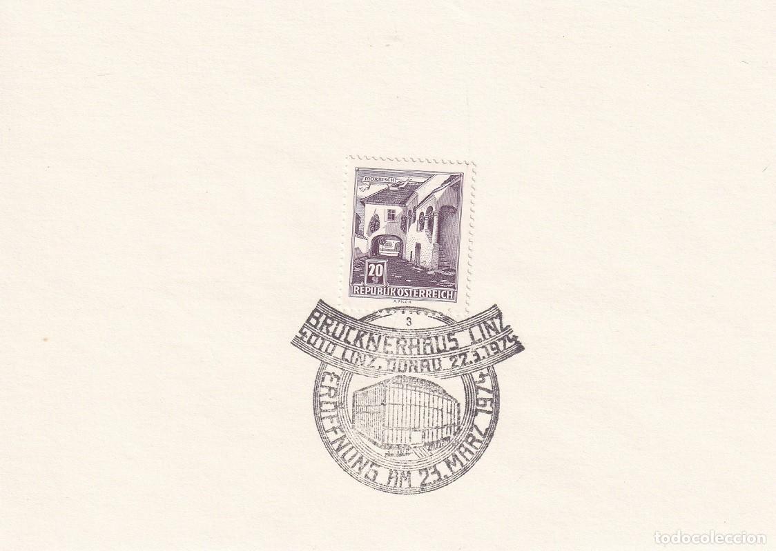 Timbres: Hojita Austria 1961 Granja de M&ouml;rbisch - Marcofilia 1974 - Inauguraci&oacute;n de Brucknerhaus de Linz