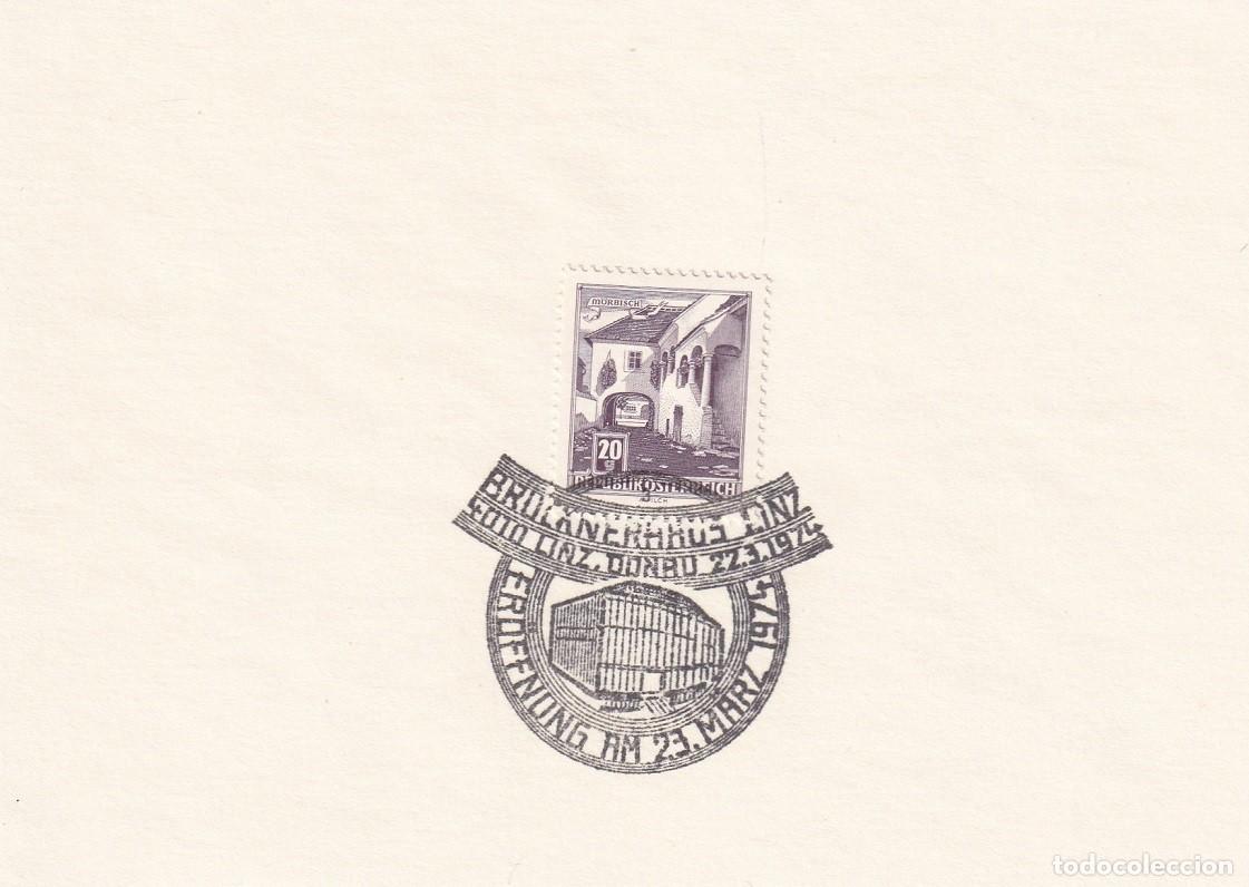 Timbres: Hojita Austria 1961 Granja de M&ouml;rbisch - Marcofilia 1974 - Inauguraci&oacute;n de Brucknerhaus de Linz