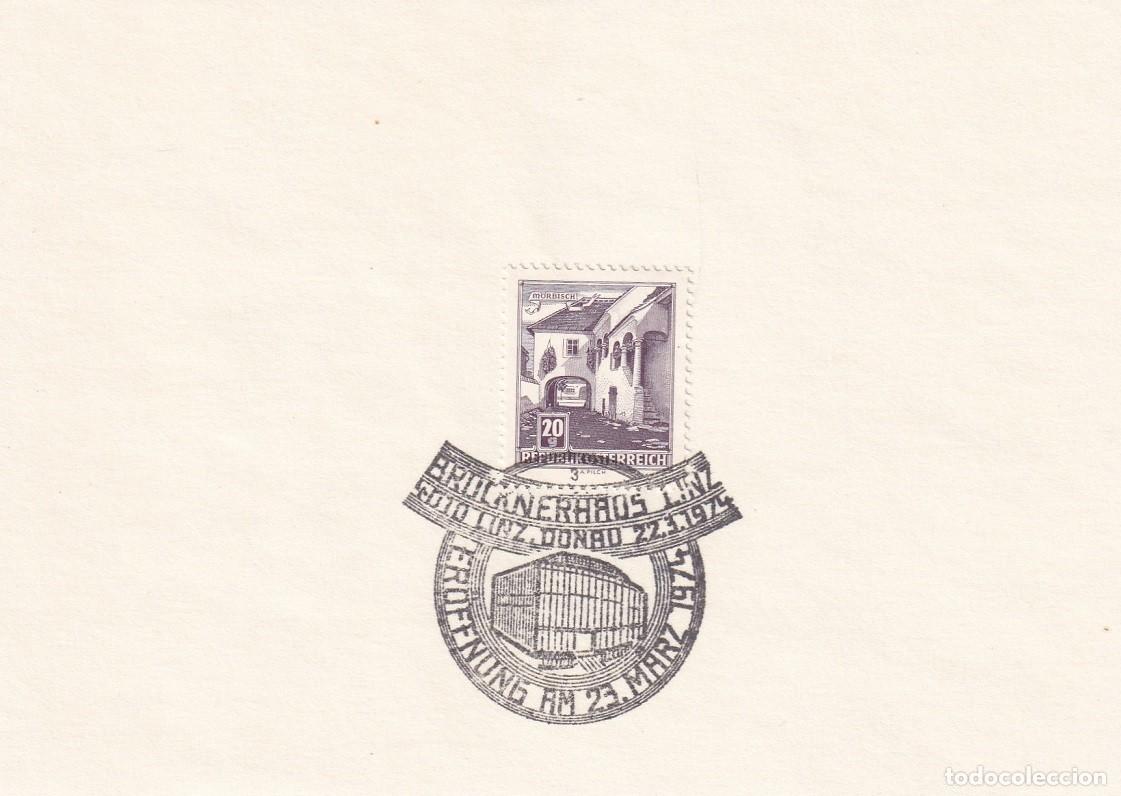 Timbres: Hojita Austria 1961 Granja de M&ouml;rbisch - Marcofilia 1974 - Inauguraci&oacute;n de Brucknerhaus de Linz
