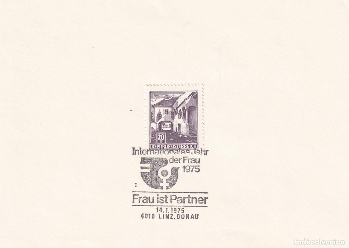 Francobolli: Hojita Austria 1961 - Granja de M&ouml;rbisch - Marcofilia 1975 - A&ntilde;o Internacional de la Mujer
