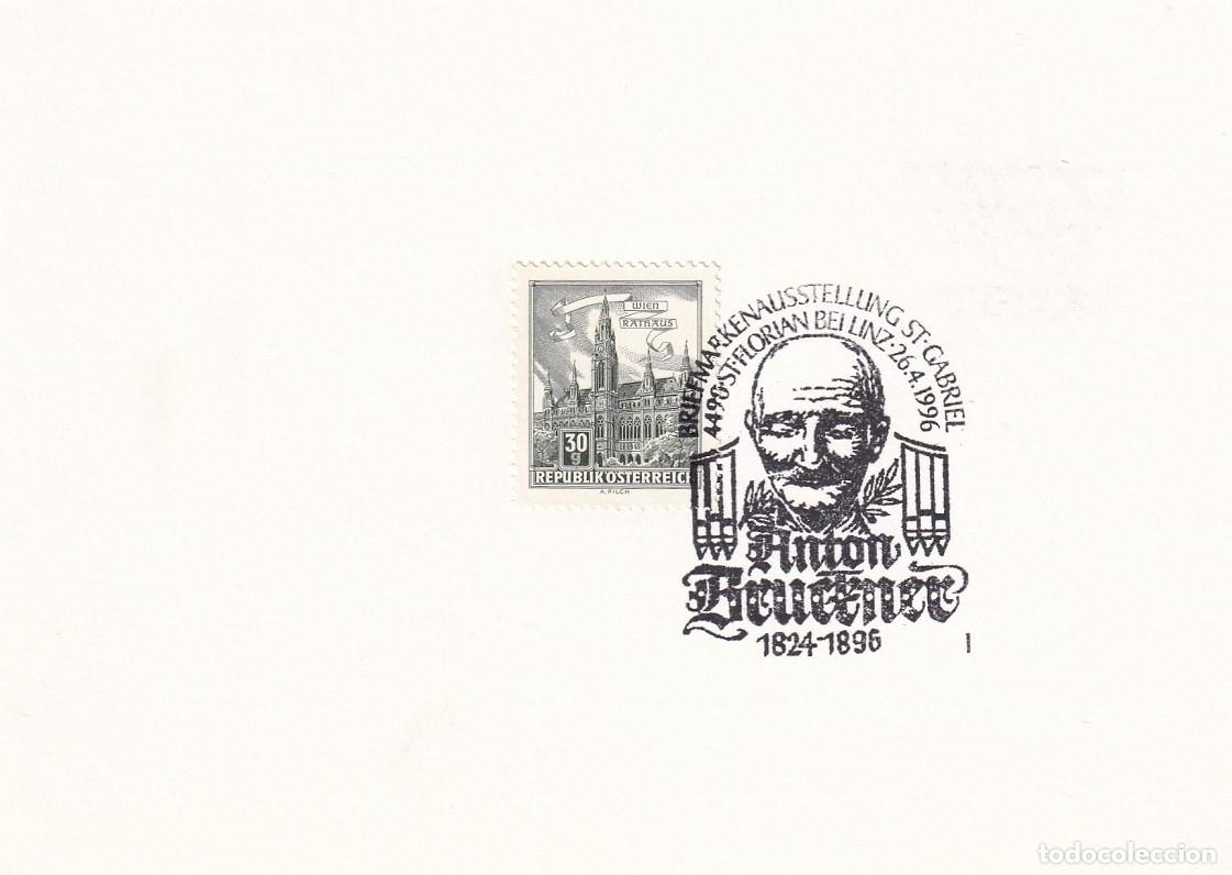 Selos: Hojita Austria 1962 - Ayuntamiento Viena - Marcofilia 1996 - Centenario fallecimiento Anton Bruckner