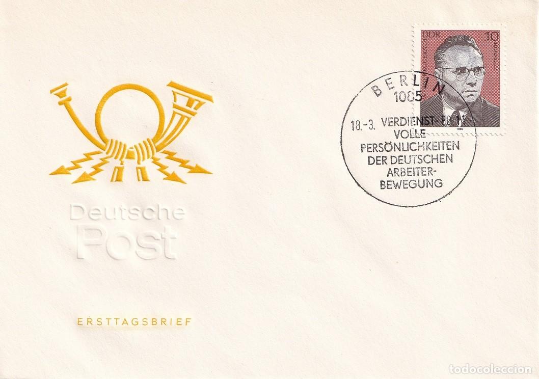 Timbres: Sobre Alemania DDR Berl&iacute;n 1980 - Personajes del movimiento obrero alem&aacute;n Werner Eggerath / Verdien..