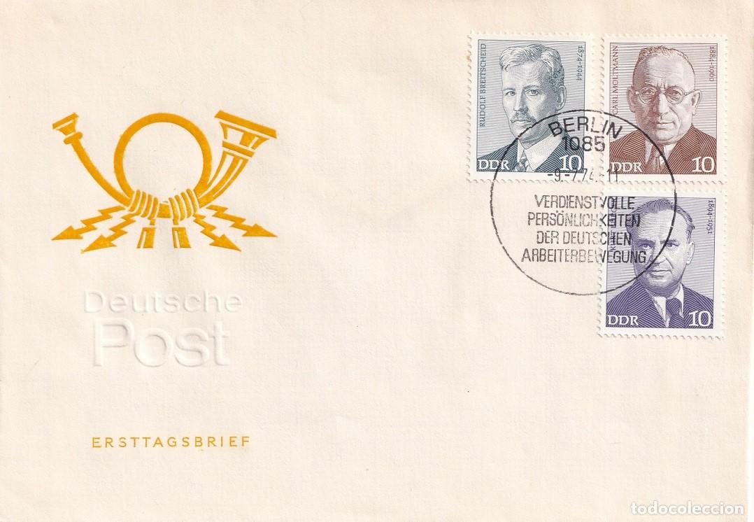 Timbres: Sobre Alemania DDR Berl&iacute;n 1974 - Personajes del movimiento obrero alem&aacute;n Rudolf Breitscheid &middot; Kurt B