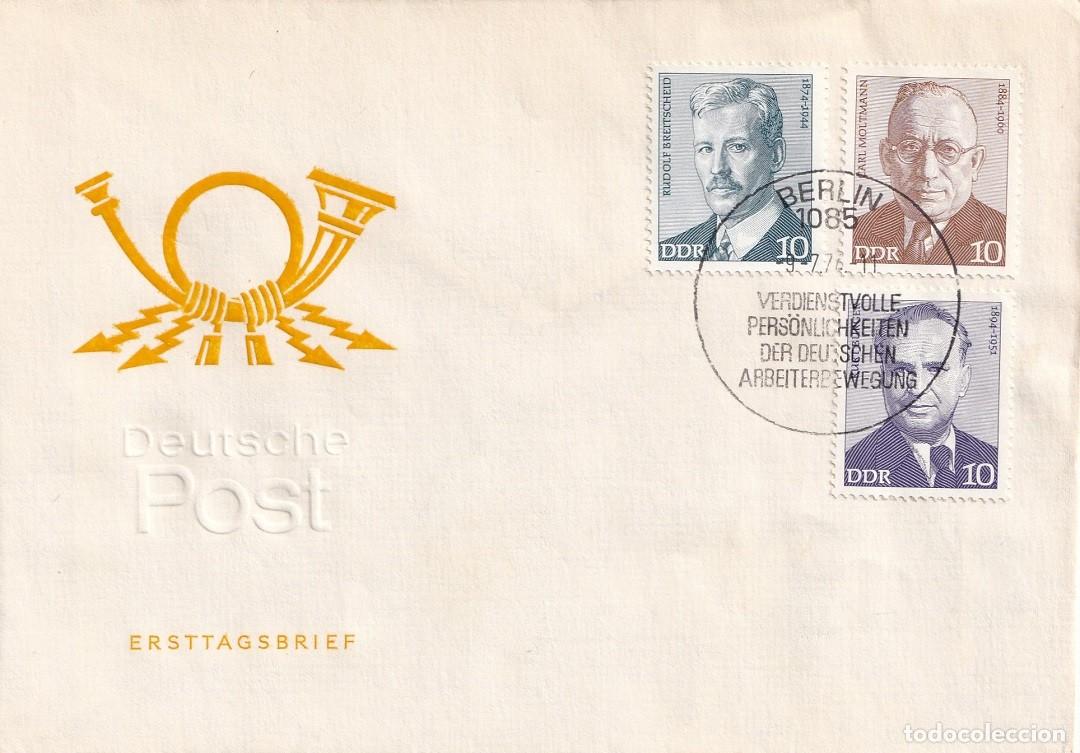 Timbres: Sobre Alemania DDR Berl&iacute;n 1974 - Personajes del movimiento obrero alem&aacute;n Rudolf Breitscheid &middot; Kurt B