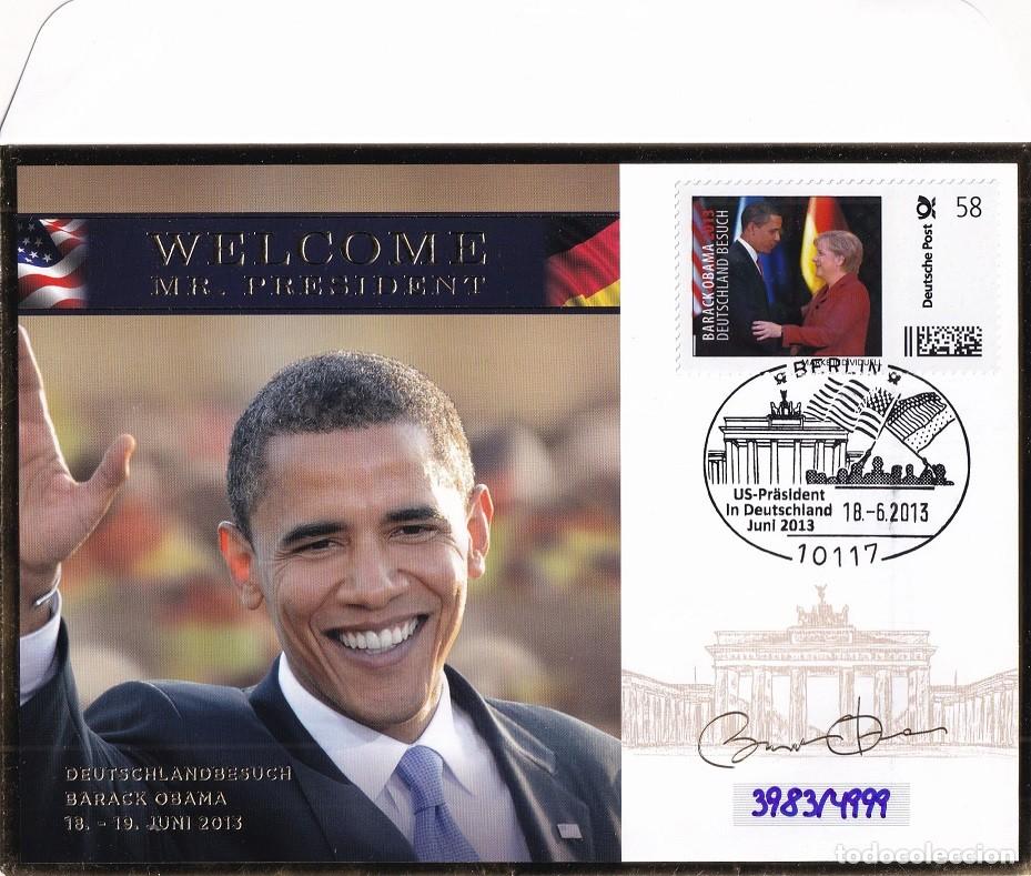 Timbres: Sobre Alemania 2013 - Visita de Estado de Barack Obama a Berl&iacute;n Welcome Mr. President - Ed. limitada