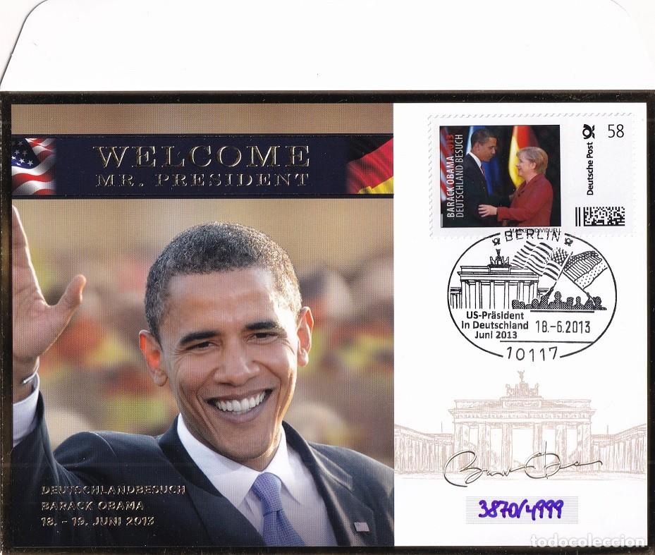 Briefmarken: Sobre Alemania 2013 - Visita de Estado de Barack Obama a Berl&iacute;n Welcome Mr. President - Ed. limitada