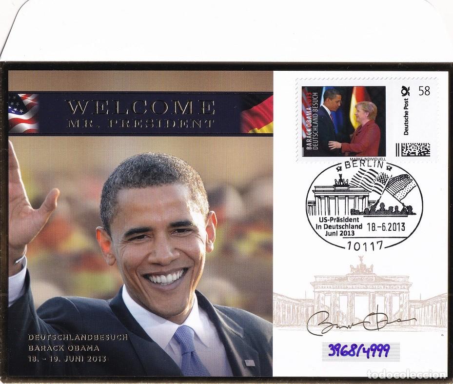 Stamps: Sobre Alemania 2013 - Visita de Estado de Barack Obama a Berl&iacute;n Welcome Mr. President - Ed. limitada