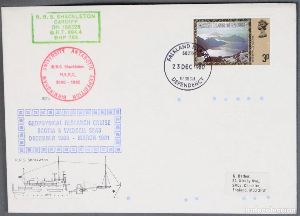 Sellos: ANTARTIDA ANTARCTIC SOUTH GEORGIA RRS SHACKLETON 1980 GEOPHYSICAL RESEARCH
