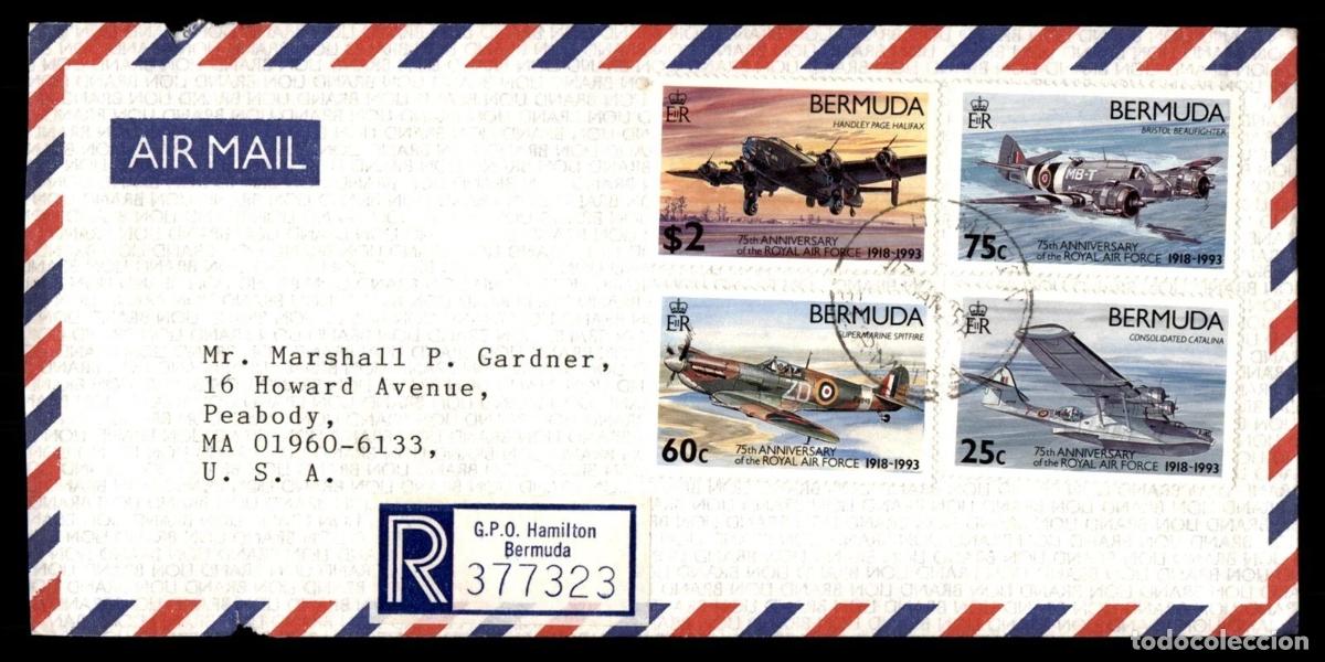 Stamps: BERMUDA CC CERTIFICADA A USA AVIONES DE GUERRA WAR PLANES SPITFIRE CATALINA BRISTOL HALIFAX