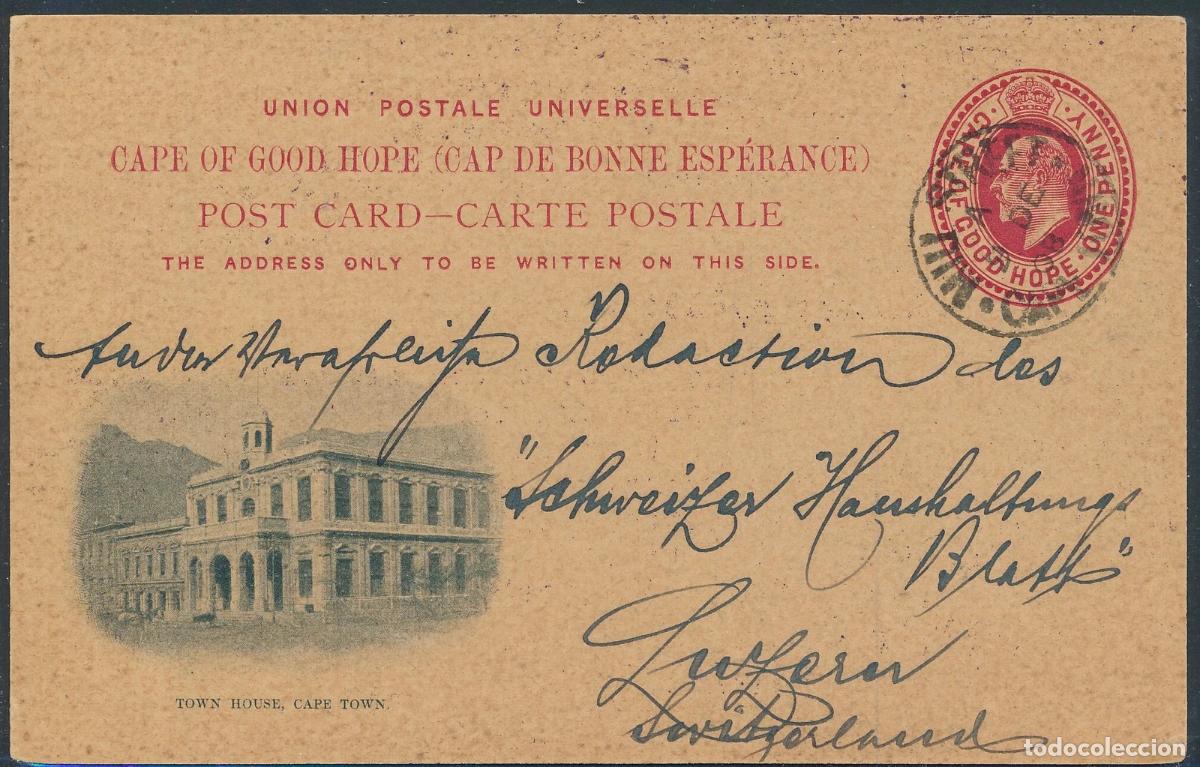 Stamps: CAPE OF GOOD HOPE ENTERO POSTAL 1908 TOWN HOUSE CAPETOWN