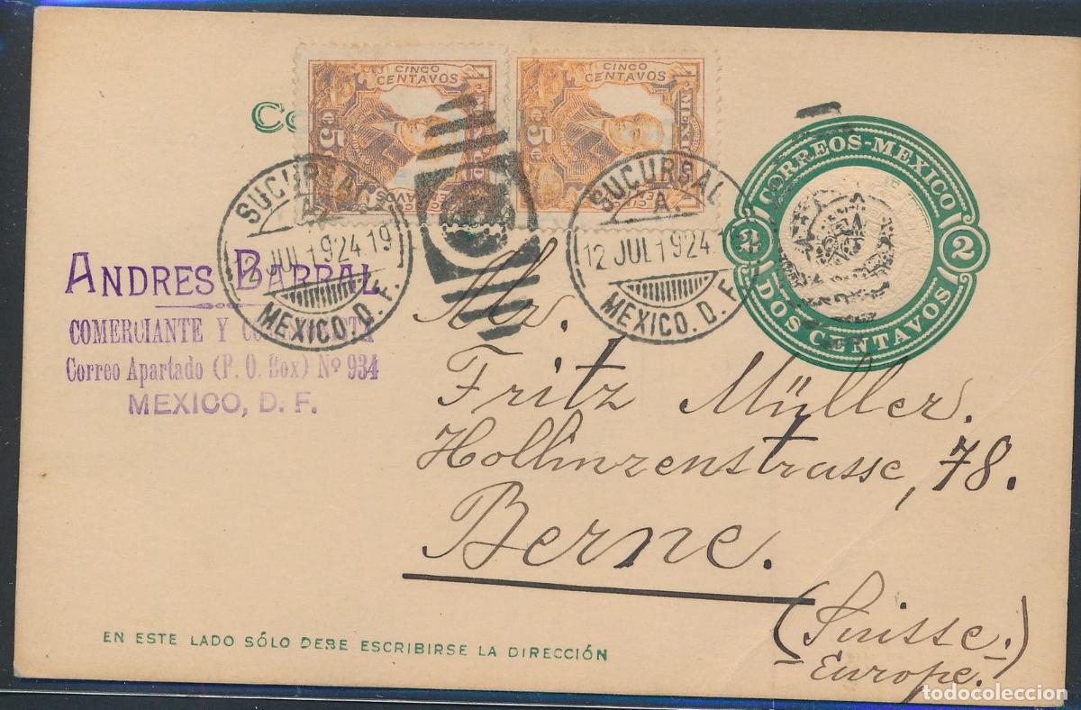 Sellos: MEXICO ENTERO POSTAL 1924 A SUIZA
