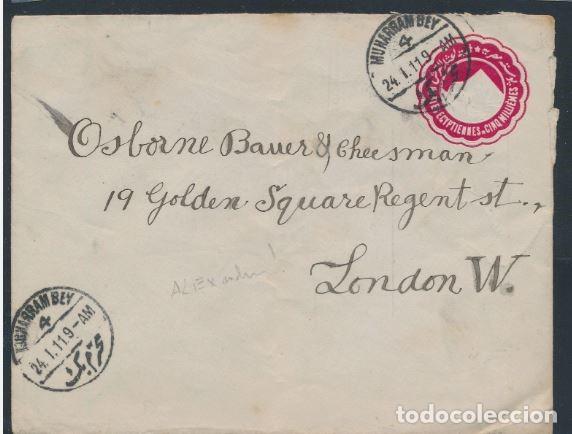 Sellos: EGIPTO ENTERO POSTAL 1911 A LONDRES MUHARRAM BEY PIRAMIDES