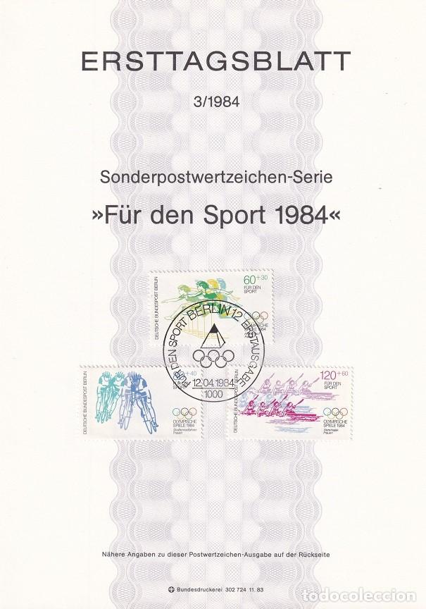 Timbres: Ersttagsblatt 3/1984 Berl&iacute;n / F&uuml;r den Sport 1984 - Juegos Ol&iacute;mpicos Los &Aacute;ngeles &middot; Carrera de obst&aacute;..