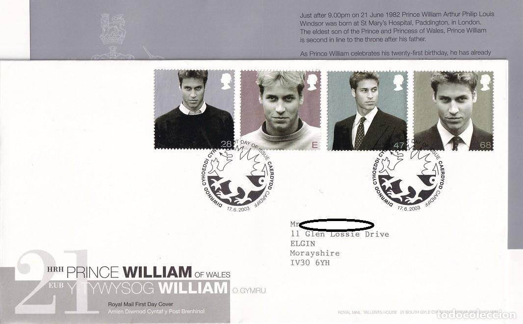 Sellos: Sobre + Tarjeta Gran Breta&ntilde;a 2003 - 21 Cumplea&ntilde;os del Pr&iacute;ncipe William de Gales - 21hrh Prince Wil..