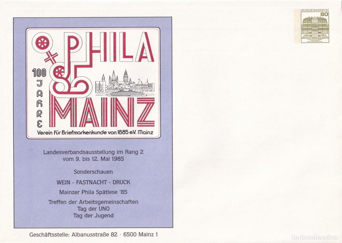 Sellos: Sobre entero postal Alemania RFA 1985 - Phila 85 Mainz - Centenario Asociaci&oacute;n Filat&eacute;lica - Maguncia