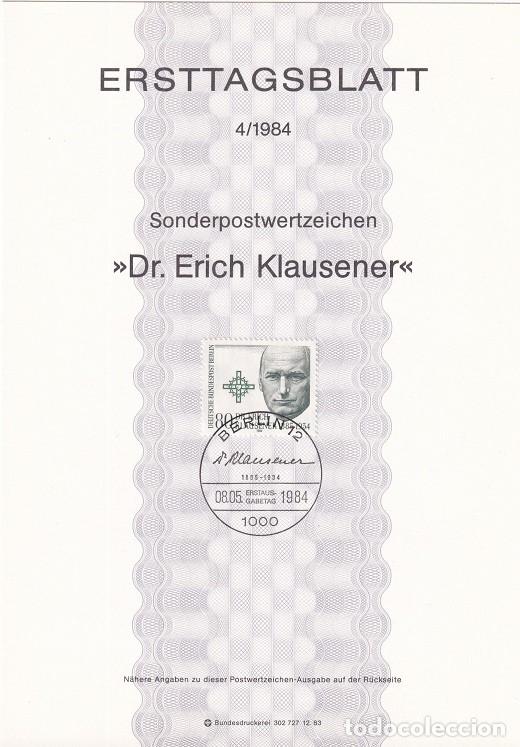 Timbres: Ersttagsblatt 4/1984 Berl&iacute;n / Dr. Erich Klausener - 50 Aniv. del asesinato del sacerdote Erich Kla..