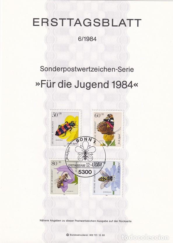Selos: Ersttagsblatt 6/1984 - Pro juventud Insectos y flores - Escarabajo y bot&oacute;n de oro - Almirante rojo..