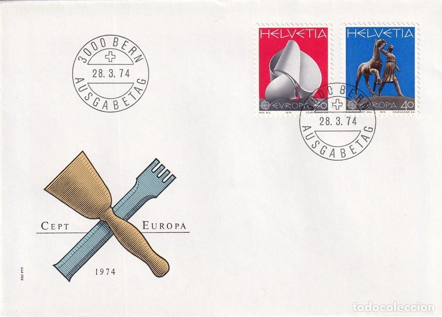 Selos: FDC Suiza Helvetia 1974 - Emisi&oacute;n Europa CEPT - Continuidad de Max Bill - Amazona de Carl Burckhardt
