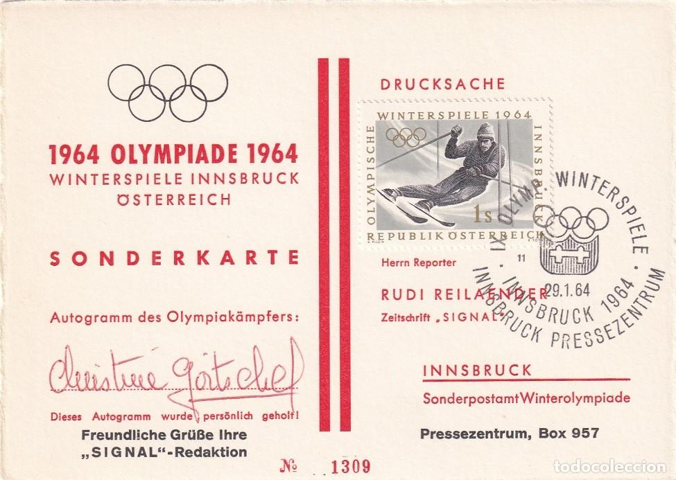 Briefmarken: Austria 1964 Juegos Ol&iacute;mpicos de Innsbruck - Aut&oacute;grafo Christine Goitschel - Tarjeta Especial Prensa