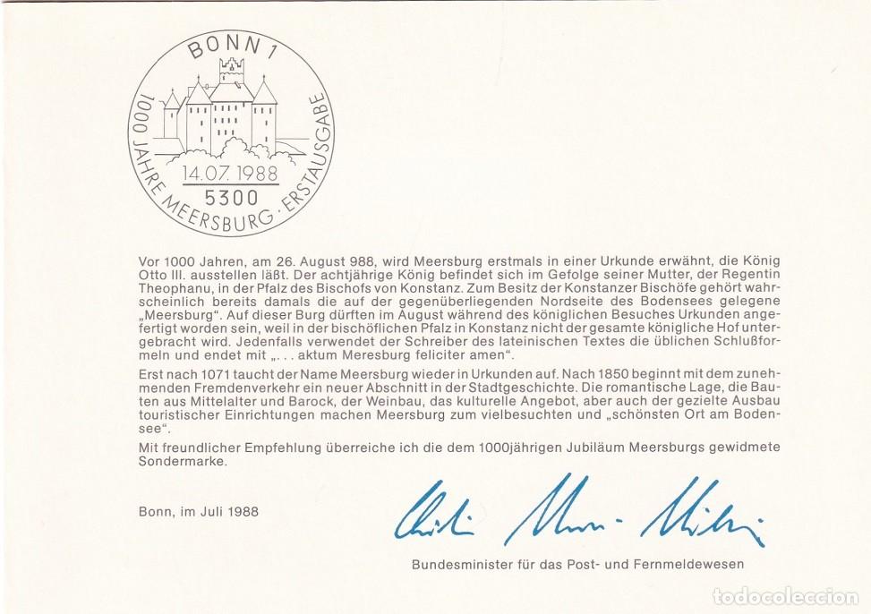 Sellos: D&iacute;ptico Alemania 1988 - Marcofilia - Milenario del castillo de Meersburg - 1000 Jahre Meersburg