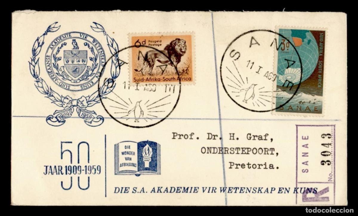 Sellos: ANTARTIDA ANTARCTIC SOUTH AFRICA BASE SANAE 1960 CERTIFICADA