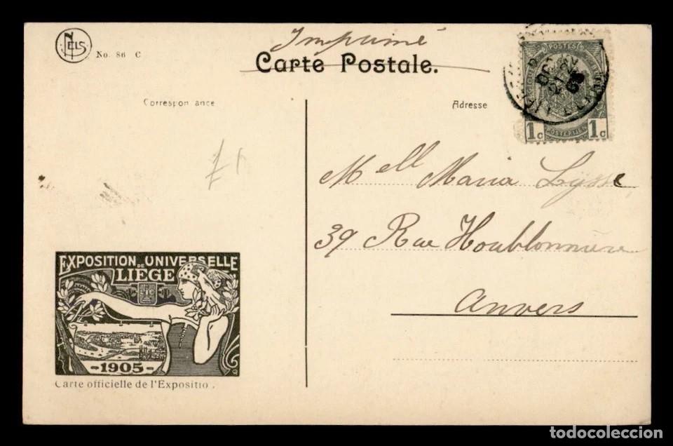 Sellos: BELGICA TARJETA EXPOSITION UNIVERSELLE LIEGE 1905 A ANVERS