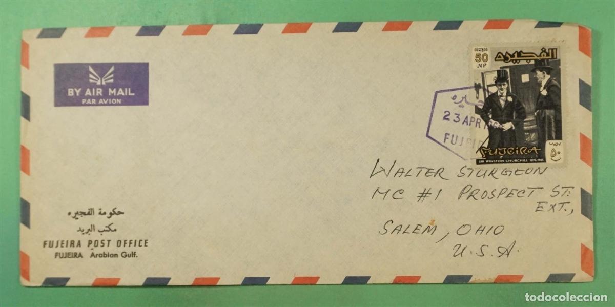 Sellos: FUJEIRA A USA CARTA CIRCULADA RARA CHURCHILL WW2 NOBEL LITERATURA