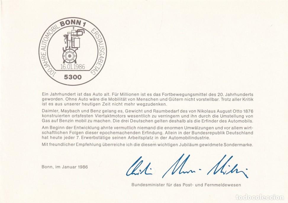 Timbres: D&iacute;ptico Alemania 1986 - Marcofilia - Centenario de la industria del autom&oacute;vil - Triciclo Benz ...
