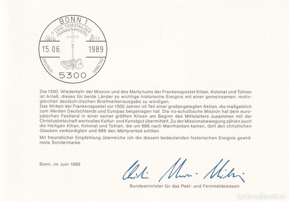 Timbres: D&iacute;ptico Alemania 1989 - Marcofilia - 1300 Aniv. martirio de los ap&oacute;stoles Killian, Kolonat y Totnan