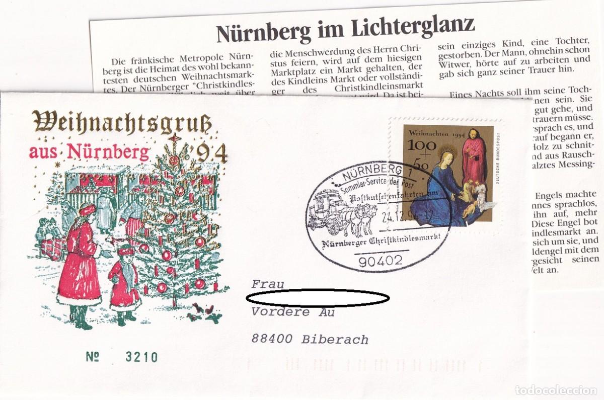 Selos: FDC + Tarjeta Alemania 1994 - Navidad - Weihnachtsgruss aus N&uuml;rnberg 94 - El nacimiento de Cristo