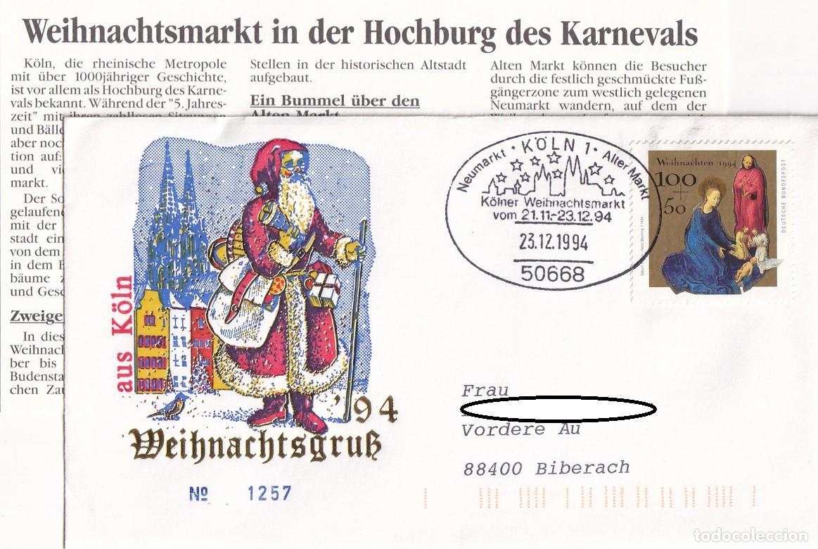 Briefmarken: FDC + Tarjeta Alemania 1994 - Navidad - Weihnachtsgruss aus K&ouml;ln 94 - El nacimiento de Cristo
