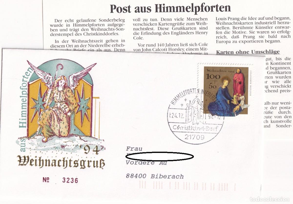 Timbres: FDC + Tarjeta Alemania 1994 Navidad - Weihnachtsgruss aus Himmelpforten 94 - El nacimiento de Cristo