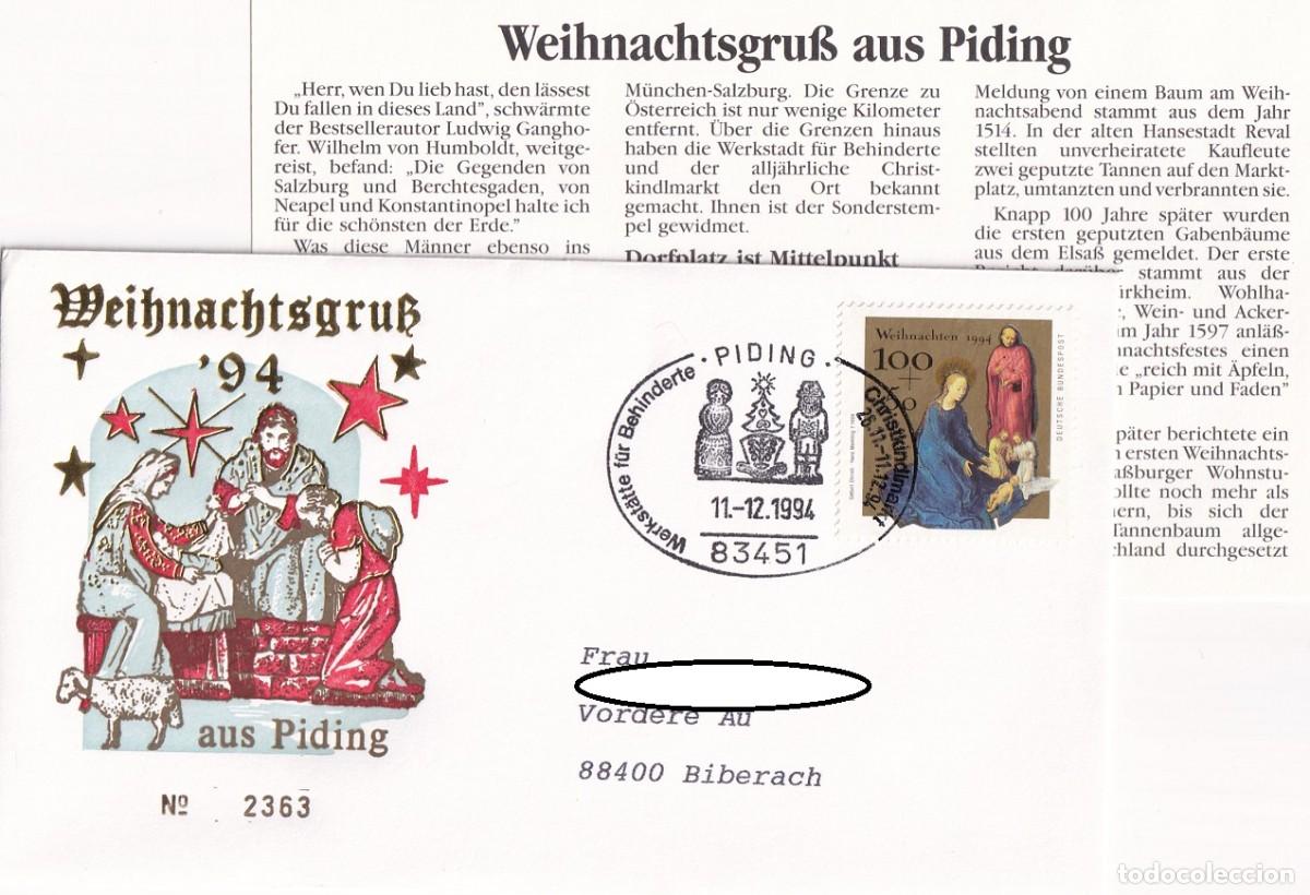 Briefmarken: FDC + Tarjeta Alemania 1994 Navidad - Weihnachtsgruss aus Piding 94 - El nacimiento de Cristo