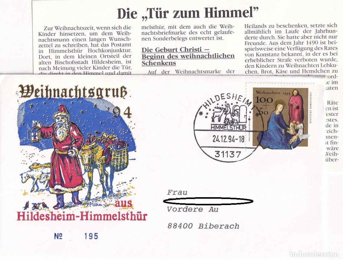 Briefmarken: FDC + Tarjeta 1994 Navidad Weihnachtsgruss aus Hildesheim-Himmelsth&uuml;r - El nacimiento de Cristo