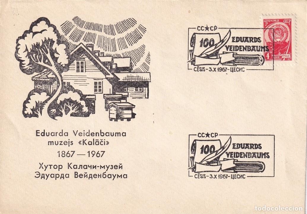 Timbres: Sobre Rusia URSS CCCP 1967 Letonia - Centenario del poeta Eduards Veidenbaums - Doble matasellos